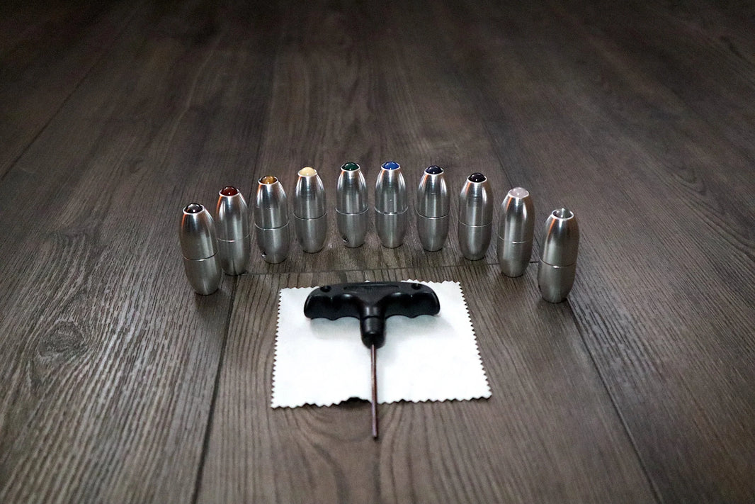 10pc Set Gold Or Silver- Crystal Massage Attenuator Handle for Tuning Forks - Full 10pc Set - 10mm Sphere, Meridian Lines, Massage, Biofield