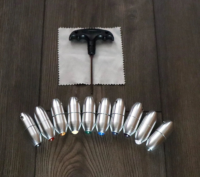 RV Medics' Professionally Tuned .25 8pc Chakra Tuning Fork Set - Silver - Root to Crown Chakras - Attenuator Extenders - Biofield