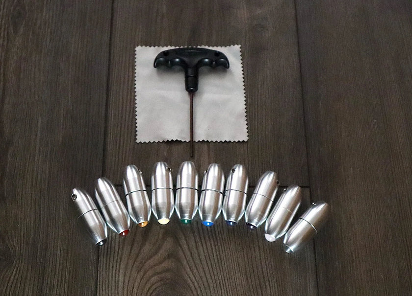 RV Medics' Professionally Tuned .25 8pc Chakra Tuning Fork Set - Silver - Root to Crown Chakras - Attenuator Extenders - Biofield