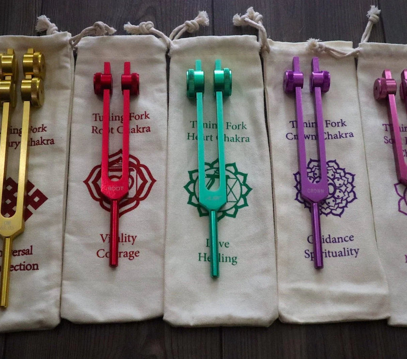 3pc Infinity Chakras Tuning Fork Set - Root, Heart, Crown Chakras, Weighted, Meditation, Regeneration, Sound Baths, Bio-field Therapy (Copy)