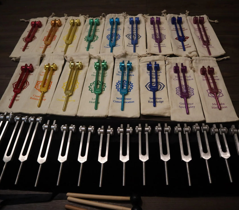 34pc Solfeggio, Human Biology, and Chakra Tuning Fork Kit - Professionally Tuned .25, Bio-field, Vibration