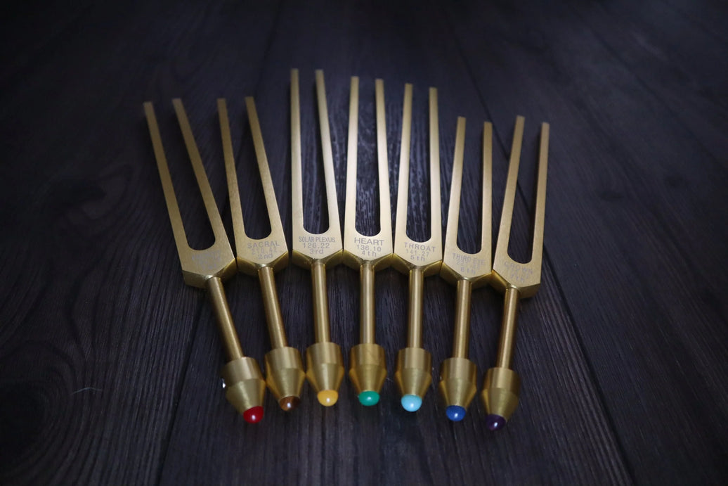 7pc Chakra Tuning Fork Set - Professionally Tuned .25 Hz - Unweighted, Root, Sacral, Solar Plexus, Heart, Throat, Third Eye, Crown Chakras