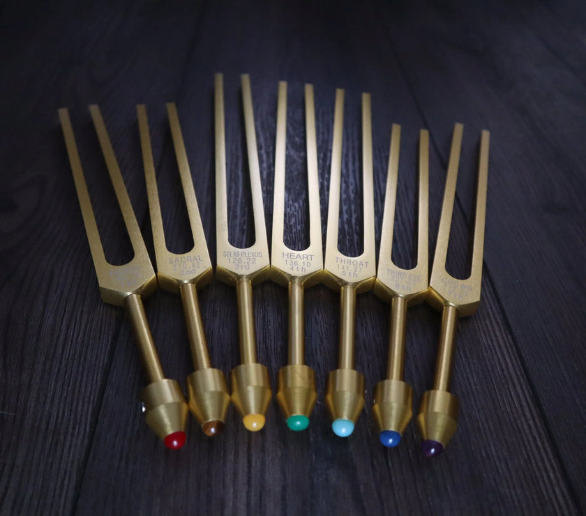 7pc Chakra Tuning Fork Set - Professionally Tuned .25 Hz - Unweighted, Root, Sacral, Solar Plexus, Heart, Throat, Third Eye, Crown Chakras
