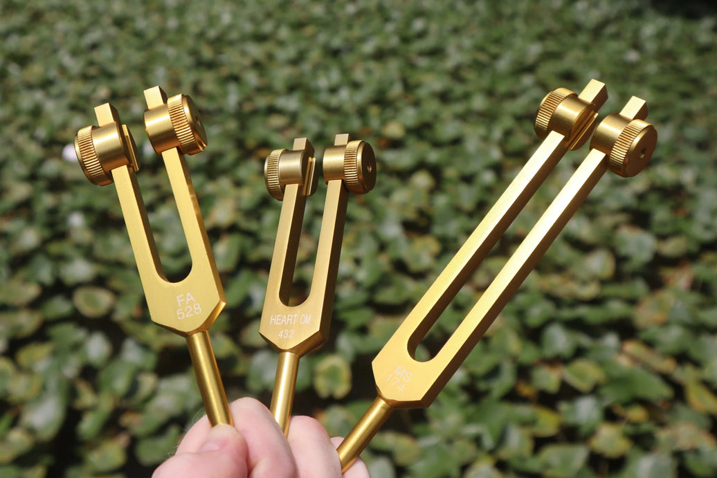 3pc Gold or Silver Weighted Tuning Fork Set - 174 Hz, 432 Hz, and 528 Hz, Solfeggio, Love Frequencies, Sound Healing, Energy Healing