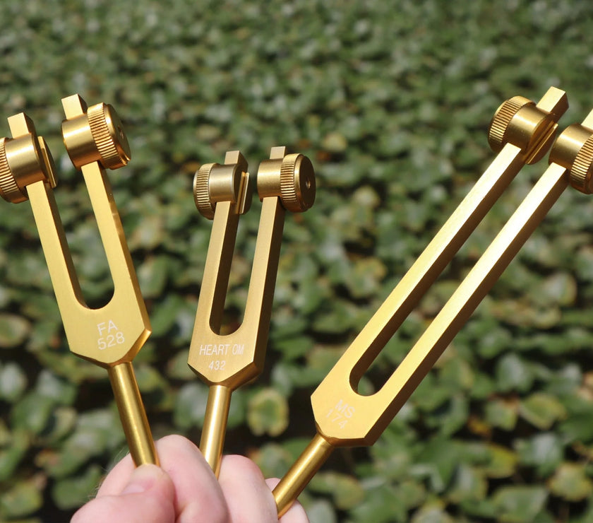 3pc Gold or Silver Weighted Tuning Fork Set - 174 Hz, 432 Hz, and 528 Hz, Solfeggio, Love Frequencies, Sound Healing, Energy Healing