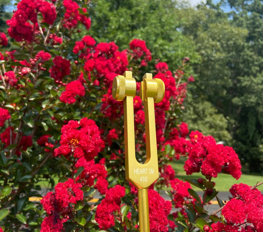 432 Hz Weighted Gold Tuning Fork For Vibration - Attenuator Handle Extender with 10mm Crystal
