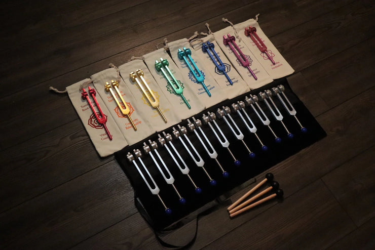 3pc Infinity Chakras Tuning Fork Set - Root, Heart, Crown Chakras, Weighted, Meditation, Regeneration, Sound Baths, Bio-field Therapy