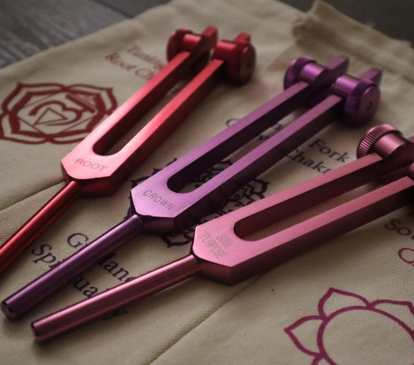 3pc Infinity Chakras Tuning Fork Set - Root, Heart, Crown Chakras, Weighted, Meditation, Regeneration, Sound Baths, Bio-field Therapy (Copy)
