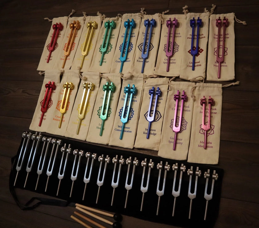 34pc Solfeggio, Human Biology, and Chakra Tuning Fork Kit - Professionally Tuned .25, Bio-field, Vibration