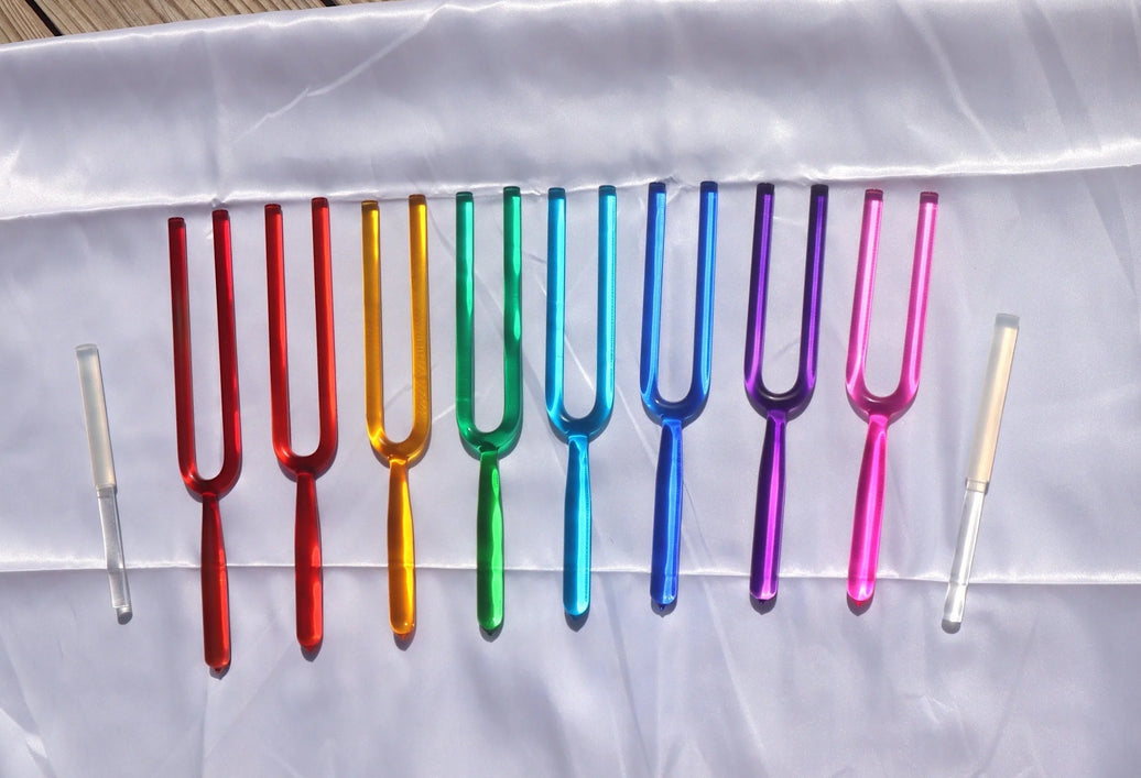RV Medics' 8pc Crystal Tuning Fork Set - Notes CDEFGABC5, Crystal Vibration, Biofield, Sound Vibration