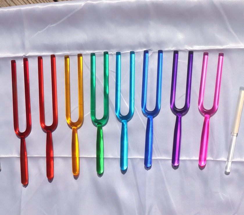 RV Medics' 8pc Crystal Tuning Fork Set - Notes CDEFGABC5, Crystal Vibration, Biofield, Sound Vibration