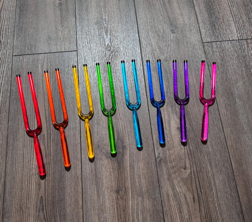 RV Medics' 8pc Color Crystal Tuning Fork Set - 10mm - Notes CDEFGABC5, Crystal Vibration, Biofield, Premium Vibration