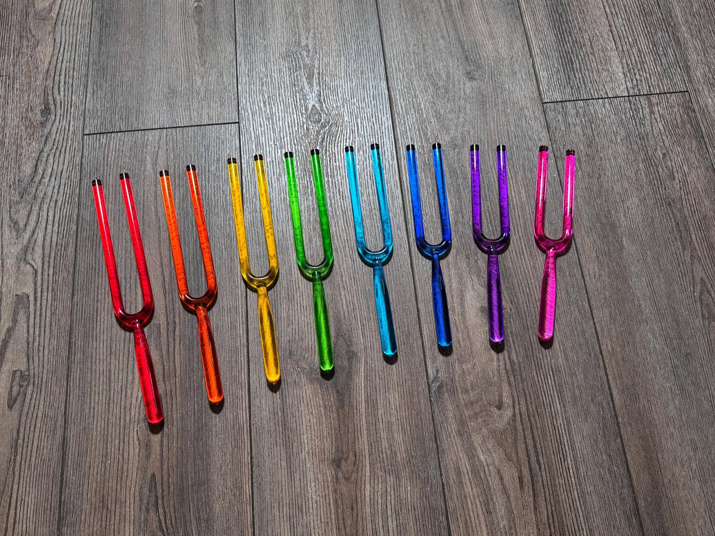 RV Medics' 8pc Color Crystal Tuning Fork Set - 10mm - Notes CDEFGABC5, Crystal Vibration, Biofield, Premium Vibration