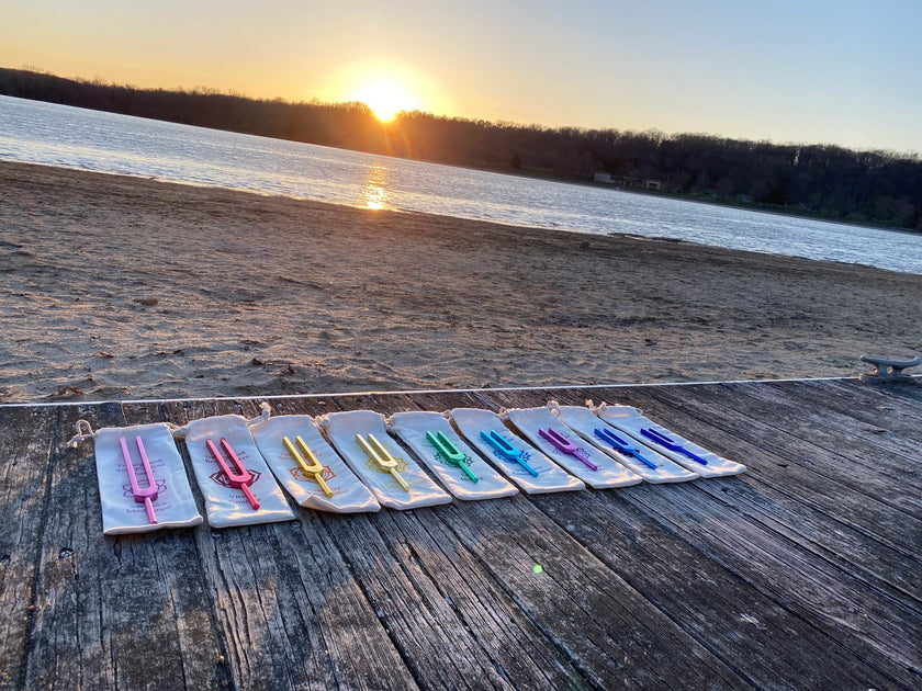 RV Medics' Unweighted Set Of All 9 Solfeggio Frequencies Best Tuning Forks For Vibration With Individually Marked Bags and Strikers