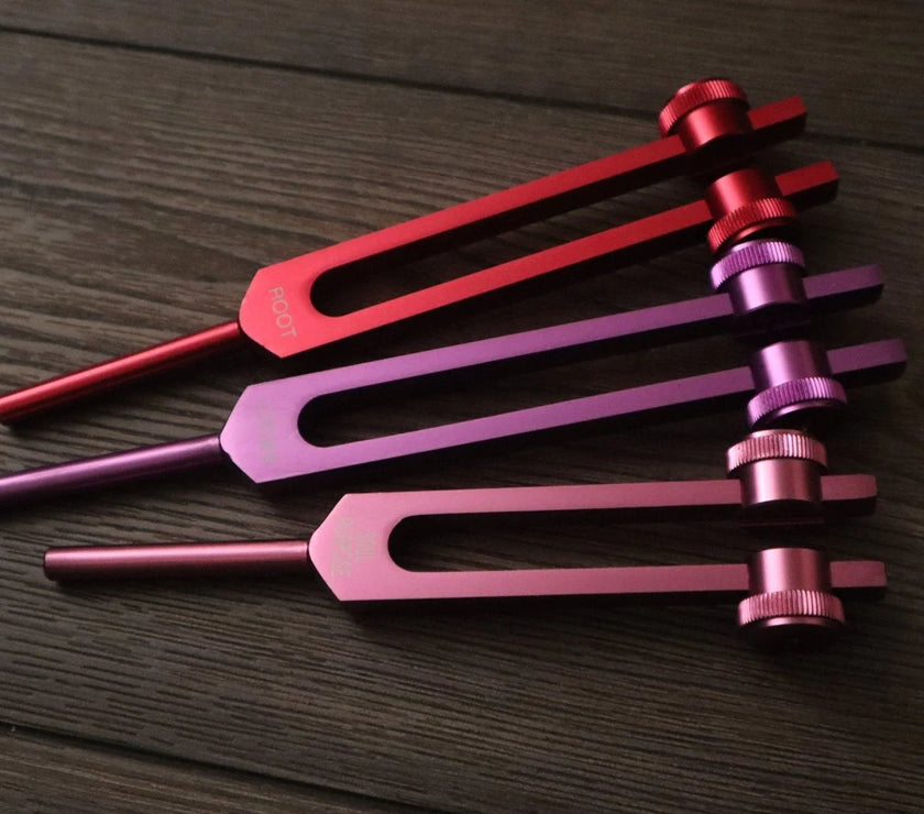 3pc Infinity Chakras Tuning Fork Set - Root, Heart, Crown Chakras, Weighted, Meditation, Regeneration, Sound Baths, Bio-field Therapy (Copy)