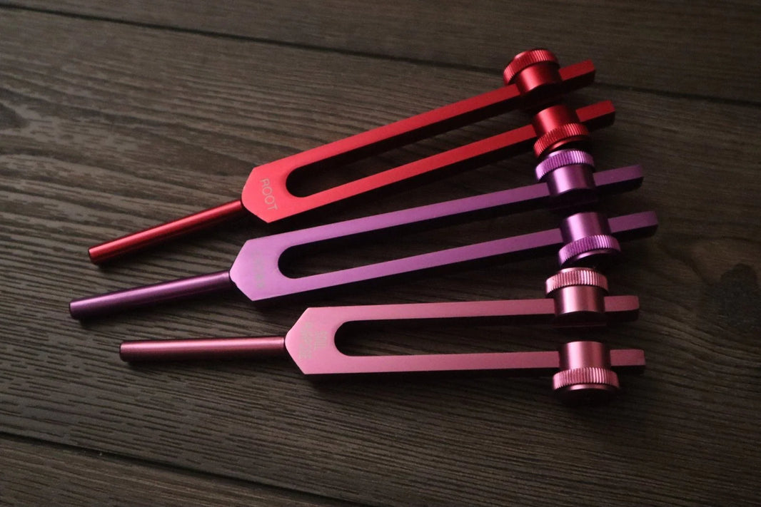 3pc Infinity Chakras Tuning Fork Set - Root, Heart, Crown Chakras, Weighted, Meditation, Regeneration, Sound Baths, Bio-field Therapy (Copy)