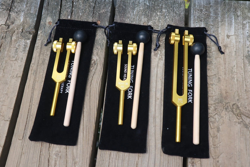 3pc Gold or Silver Weighted Tuning Fork Set - 174 Hz, 432 Hz, and 528 Hz, Solfeggio, Love Frequencies, Sound Healing, Energy Healing