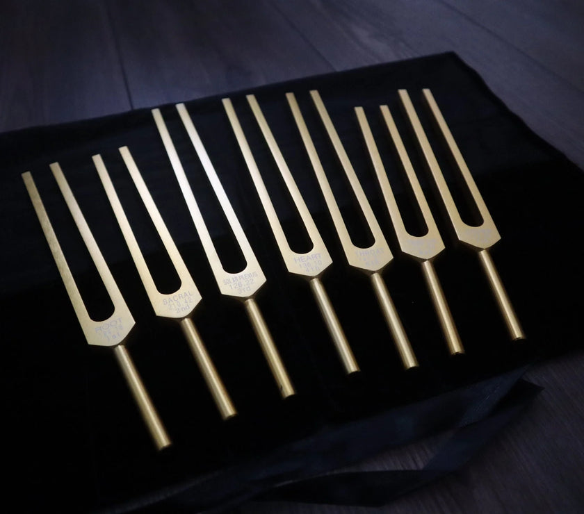 7pc Chakra Tuning Fork Set - Professionally Tuned .25 Hz - Unweighted, Root, Sacral, Solar Plexus, Heart, Throat, Third Eye, Crown Chakras