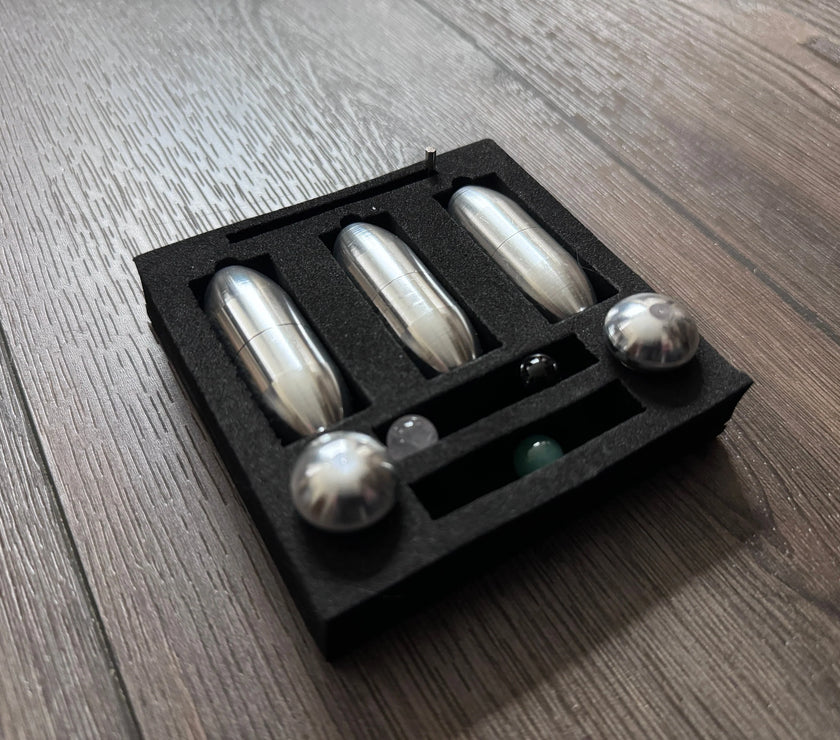 Attenuator Kit - Crystal Massage Attenuator Handle for Tuning Forks - Rose Quartz, Black Onyx - Meridian Lines, Massage, Biofield