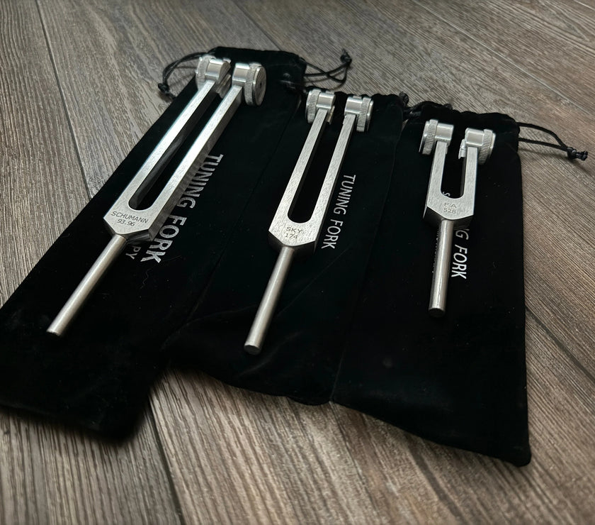 RV Medics' Wellness Trio 528 Hz, 174 Hz, and Schumann 93.96 Hz Tuning Fork Set - Attenuator Handle Extensions with 10mm Crystal