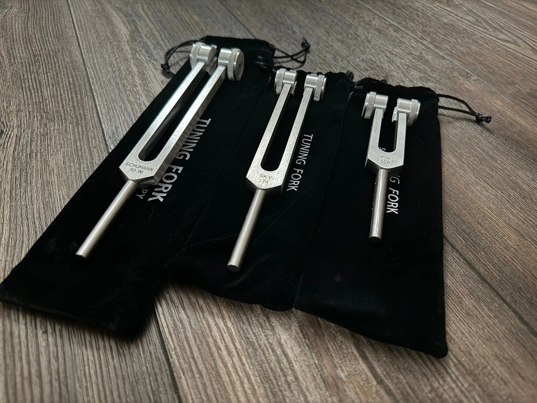 RV Medics' Wellness Trio 528 Hz, 174 Hz, and Schumann 93.96 Hz Tuning Fork Set - Attenuator Handle Extensions with 10mm Crystal