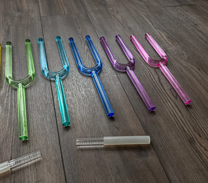 8pc Crystal Tuning Fork Set - 16mm - F-Note - Full Octave Notes CDEFGAB and C - Metal Carry Case - Crystal Vibration, Sound Vibration