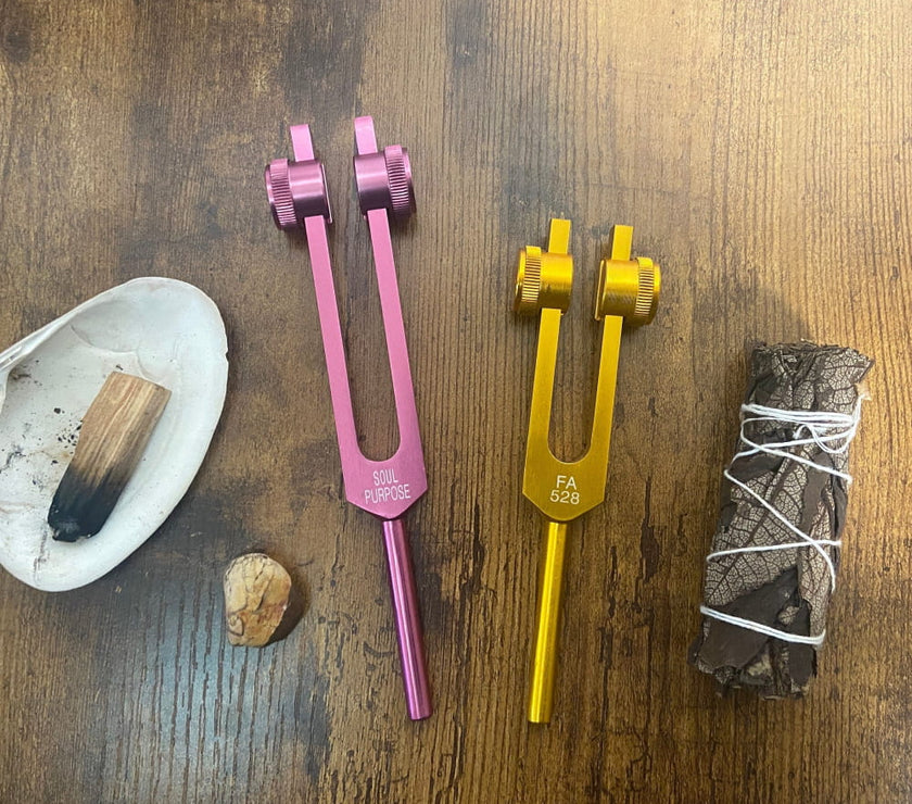 Merkaba Soul Purpose Gold Solfeggio Tuning Fork Set - 272.2 Hz + 528 Hz
