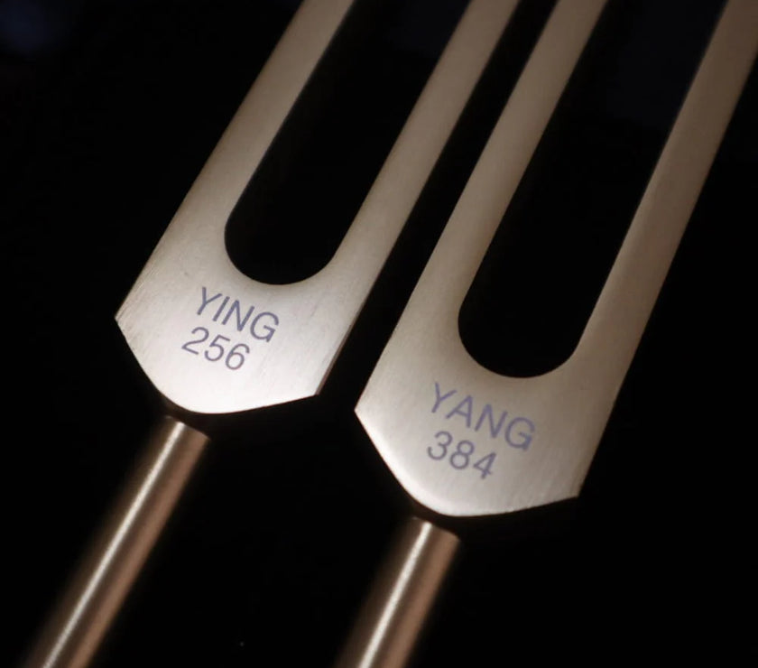 256 Hz, 384 Hz Tuning Forks for Chakra Healing Therapy - Gold Yin Yang Tuning Fork Set