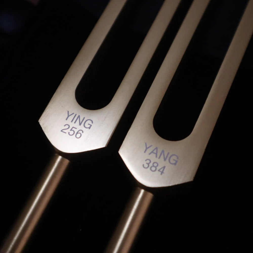 256 Hz, 384 Hz Tuning Forks for Chakra Healing Therapy - Gold Yin Yang Tuning Fork Set