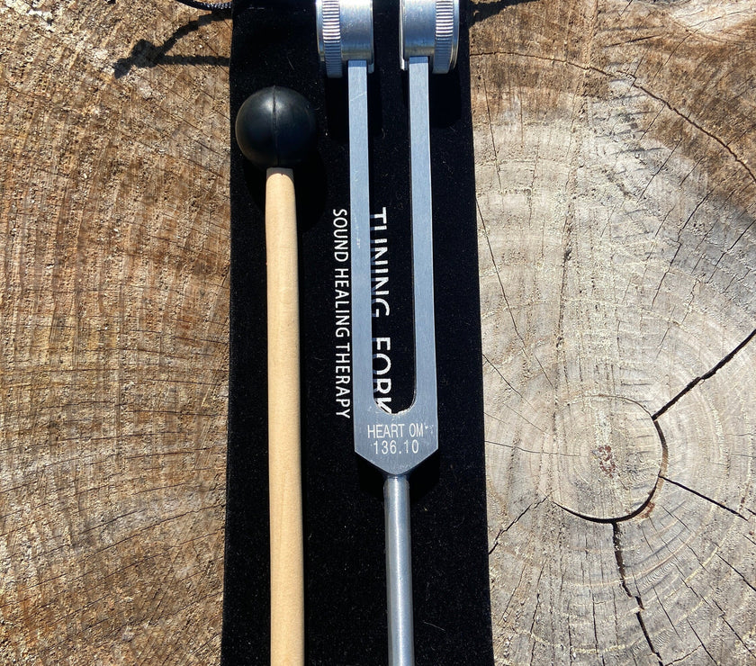 OM Silver Weighted Tuning Fork For Vibration - 136.10 OM Vibration, Sound Vibration - Attenuator Handle Extender with 10mm Crystal