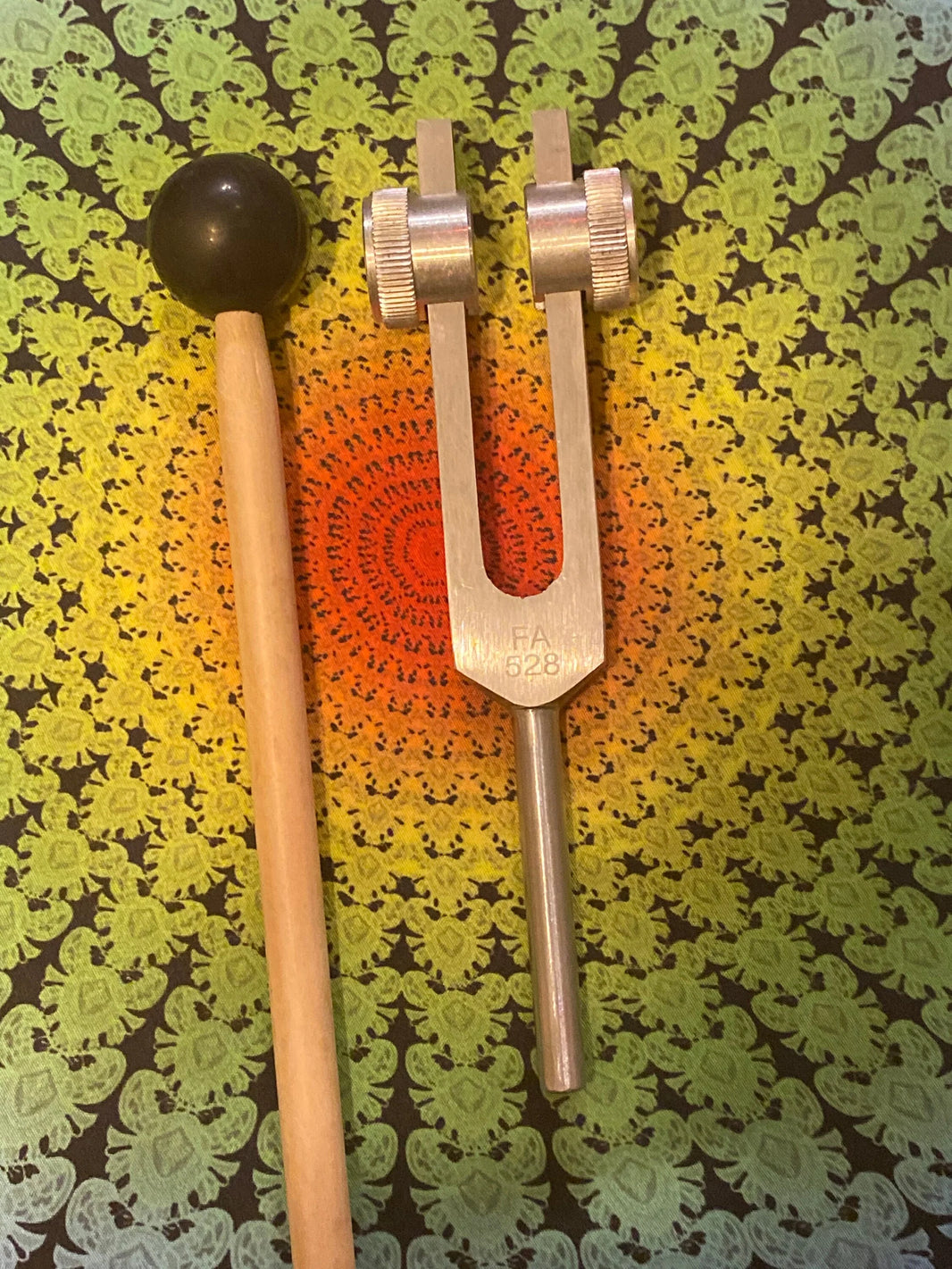 528 Hz Weighted Silver Solfeggio Tuning Fork For Vibration - Attenuator Handle Extender with 10mm Crystal