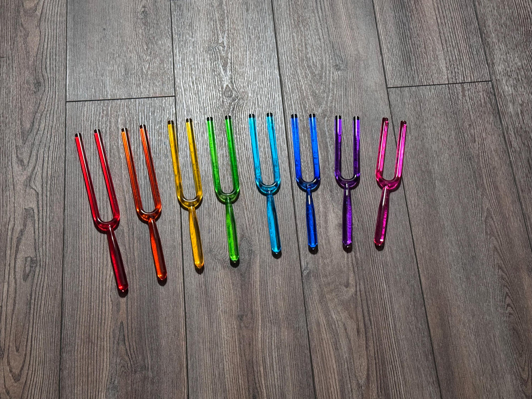 RV Medics' 8pc Color Crystal Tuning Fork Set - 10mm - Notes CDEFGABC5, Crystal Vibration, Biofield, Premium Vibration