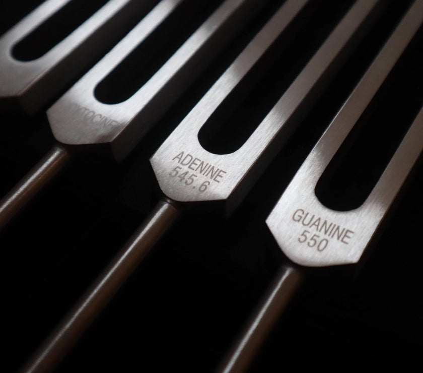 DNA Tuning Fork Set - Professionally Tuned .25 Hz, Bio-field, Sound Vibration, Unweighted 4pc Set, Velvet Carry Bag