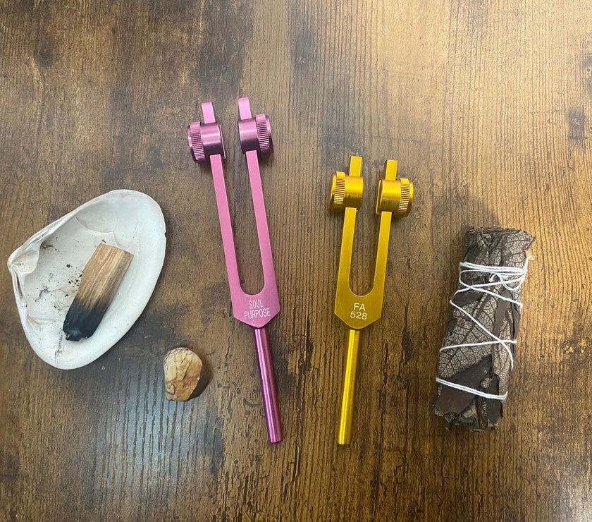 Merkaba Soul Purpose 272.2 Hz And 528 Hz Gold Solfeggio Tuning Fork Set for Vibration - Weighted, Solfeggio, High Om Soul Star