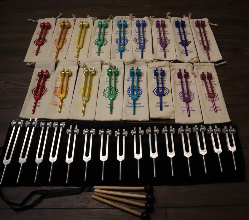 34pc Solfeggio, Human Biology, and Chakra Tuning Fork Kit - Professionally Tuned .25, Bio-field, Vibration