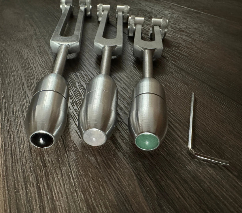 RV Medics' Wellness Trio 528 Hz, 174 Hz, and Schumann 93.96 Hz Tuning Fork Set - Attenuator Handle Extensions with 10mm Crystal
