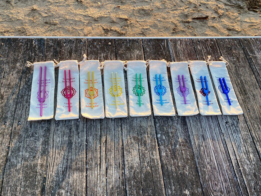 RV Medics' Unweighted Set Of All 9 Solfeggio Frequencies Best Tuning Forks For Vibration With Individually Marked Bags and Strikers