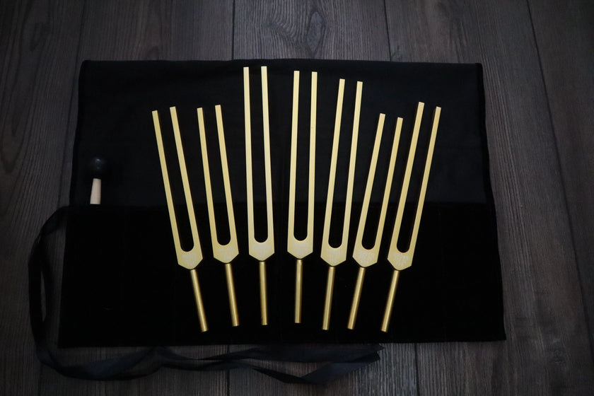 7pc Chakra Tuning Fork Set - Professionally Tuned .25 Hz - Unweighted, Root, Sacral, Solar Plexus, Heart, Throat, Third Eye, Crown Chakras