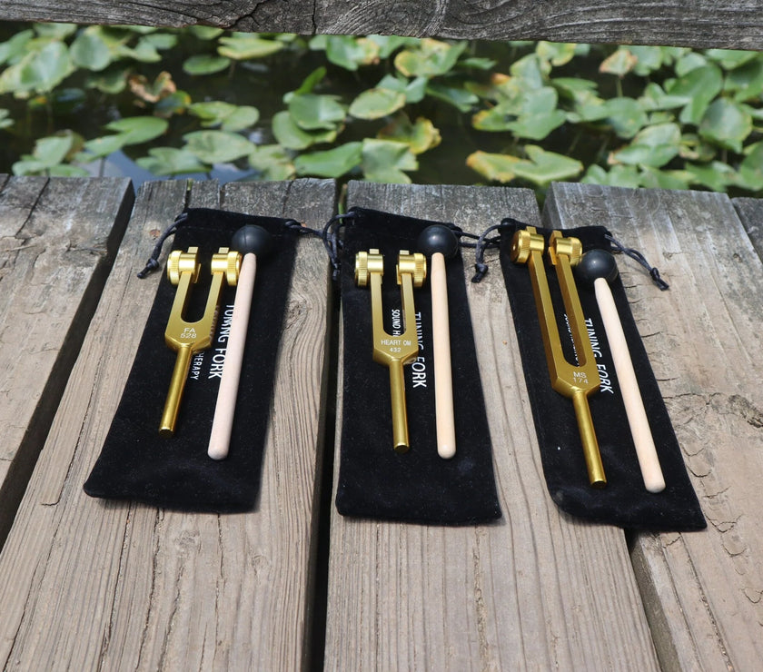 3pc Gold or Silver Weighted Tuning Fork Set - 174 Hz, 432 Hz, and 528 Hz, Solfeggio, Love Frequencies, Sound Healing, Energy Healing