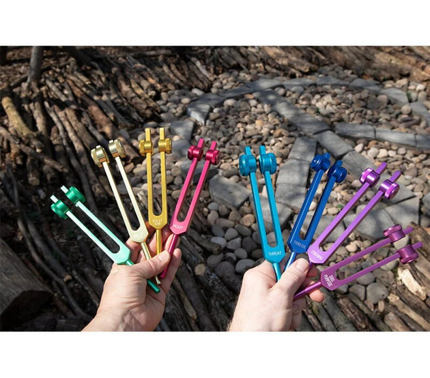 8pc Chakra Healing Tuning Fork Set with Stand & Activator