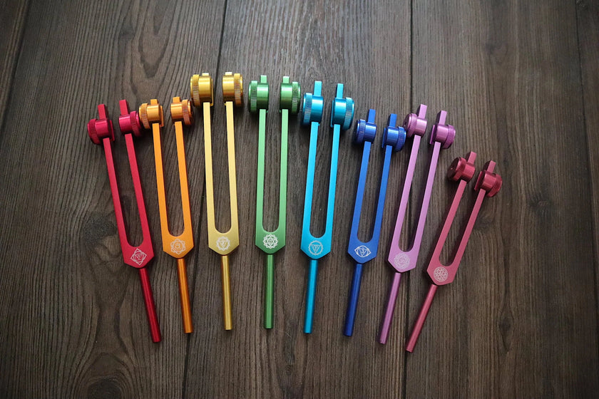 3pc Infinity Chakras Tuning Fork Set - Root, Heart, Crown Chakras, Weighted, Meditation, Regeneration, Sound Baths, Bio-field Therapy
