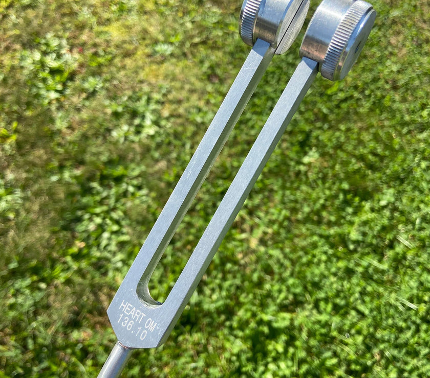 OM Silver Weighted Tuning Fork For Vibration - 136.10 OM Vibration, Sound Vibration - Attenuator Handle Extender with 10mm Crystal