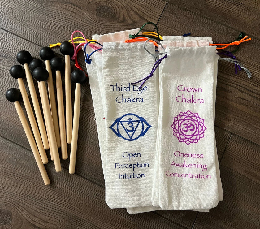 RV Medics' Professionally Tuned .25 9pc Chakra Tuning Forks with 10pc Crystal Massage Attenuator Set - Biofield, Sound Vibration