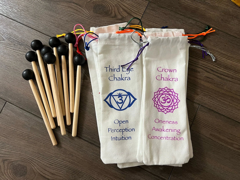 RV Medics' Professionally Tuned .25 9pc Chakra Tuning Forks with 10pc Crystal Massage Attenuator Set - Biofield, Sound Vibration