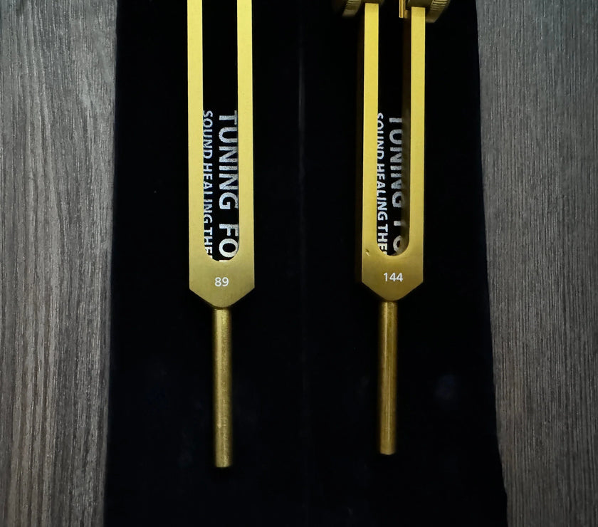 89Hz and 144Hz - Fibonacci, Golden Ration Tuning Fork Set - Gamma Binaural Beat Entrainment - Attenuator Handle Extender with 10mm Crystal