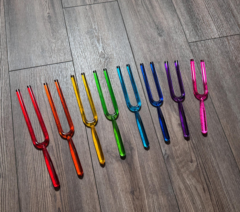 RV Medics' 8pc Color Crystal Tuning Fork Set - 10mm - Notes CDEFGABC5, Crystal Vibration, Biofield, Premium Vibration
