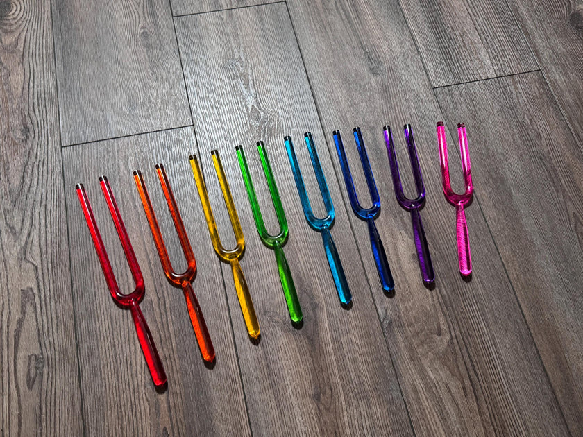 RV Medics' 8pc Color Crystal Tuning Fork Set - 10mm - Notes CDEFGABC5, Crystal Vibration, Biofield, Premium Vibration