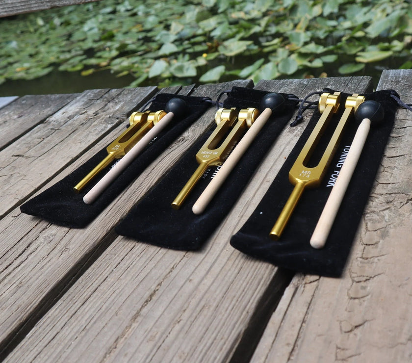 3pc Gold or Silver Weighted Tuning Fork Set - 174 Hz, 432 Hz, and 528 Hz, Solfeggio, Love Frequencies, Sound Healing, Energy Healing
