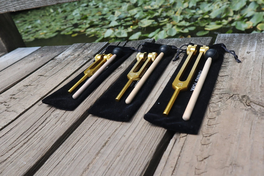 3pc Gold or Silver Weighted Tuning Fork Set - 174 Hz, 432 Hz, and 528 Hz, Solfeggio, Love Frequencies, Sound Healing, Energy Healing