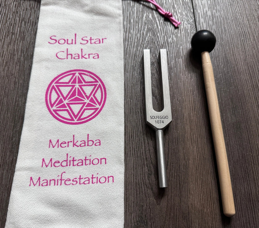 1074 Hz Solfeggio Unweighted Tuning Fork For Vibration - Soul Star Drawstring Pouch - Attenuator Extender - Massage, Acupressure, Biofield